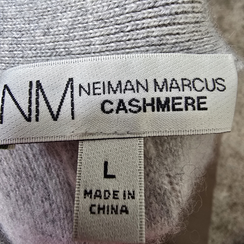 Neiman Marcus Women Cashmere L Cardigan Sweater Gray Fringe Luxury Cozy Office - Picture 15 of 16